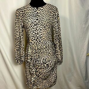 EUC Maje leopard print dress with ruffle detail UK 38 US 6-8 Small